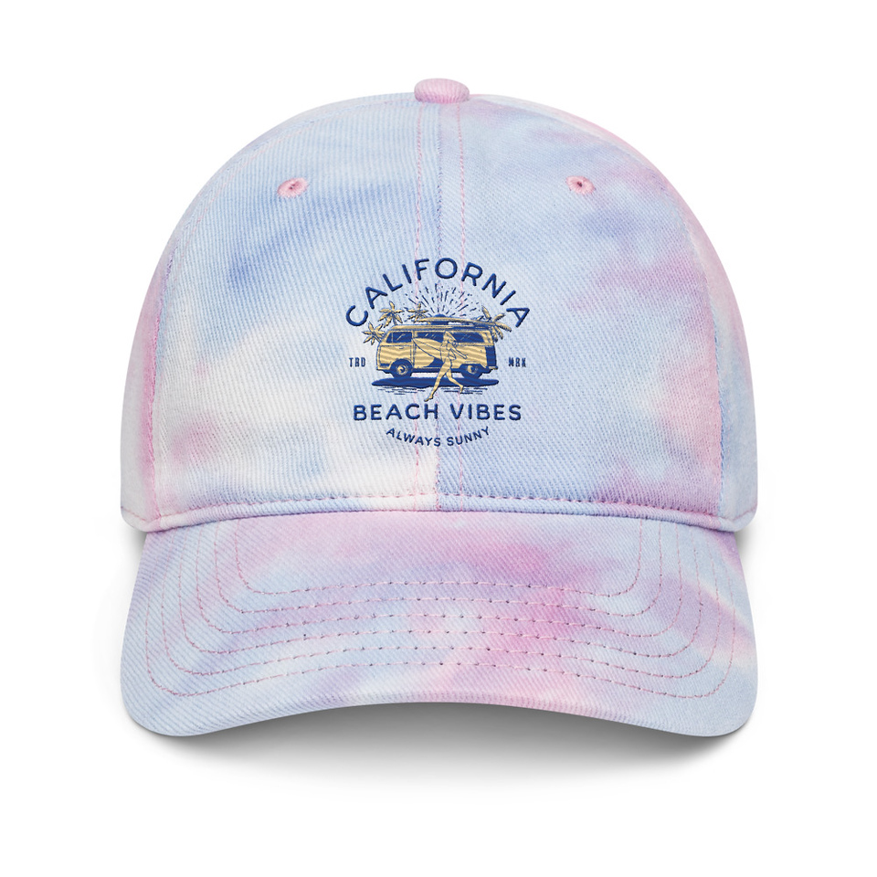 California Beach Vibes - Retro Camper Van Tie-Dye Hat
