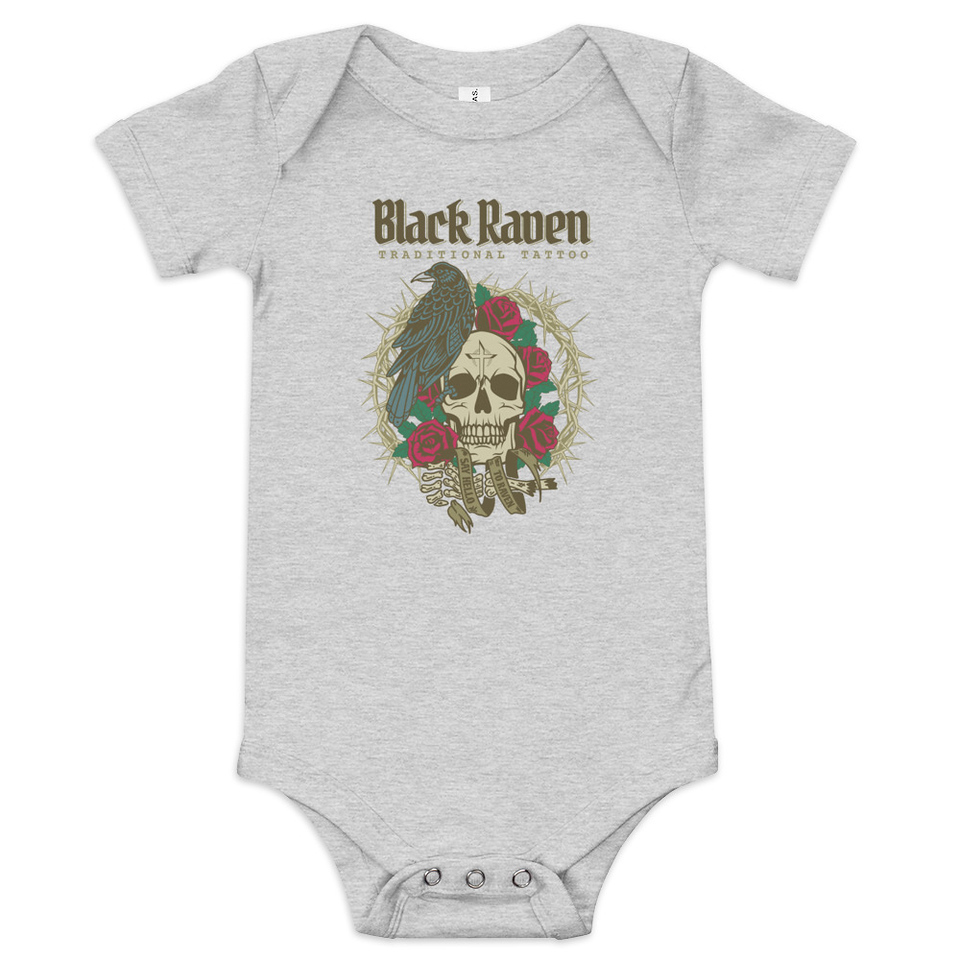 Black Raven Tattoo - Skull & Thorns Baby Short Sleeve One Piece