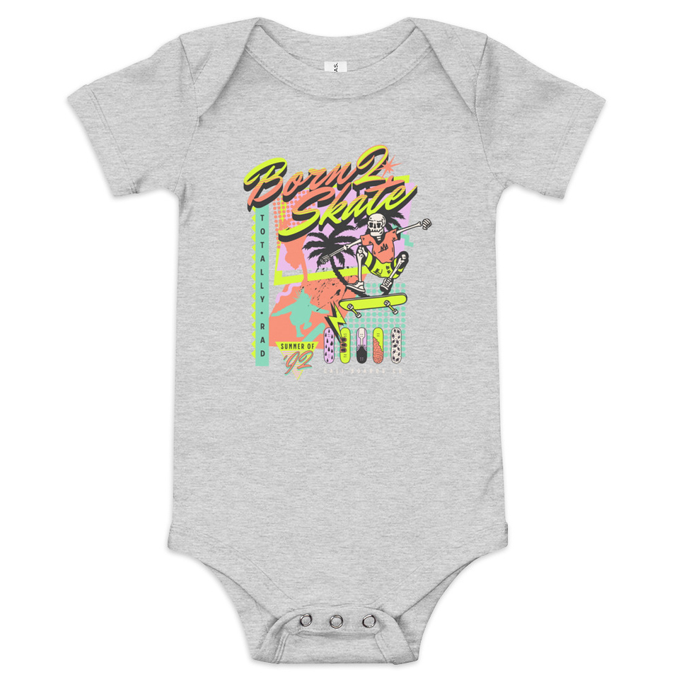 Born 2 Skate - Retro Skeleton Baby Short Sleeve One Piece