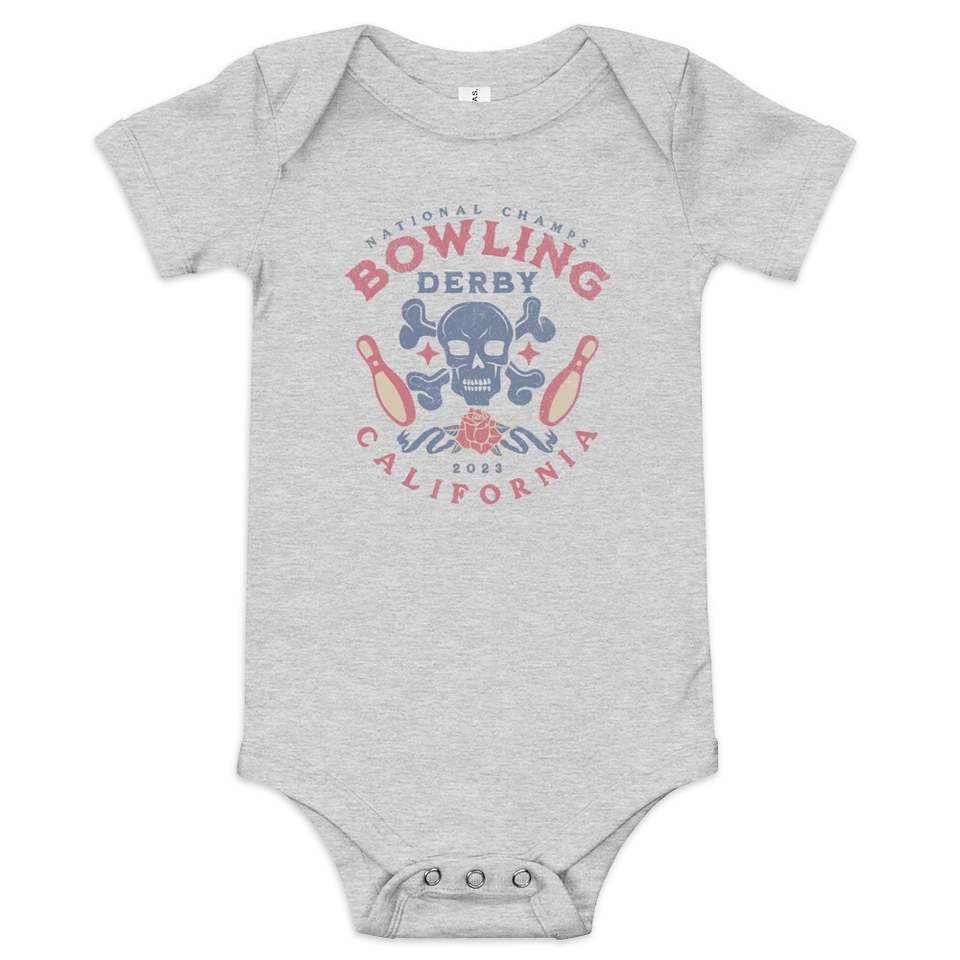 Bowling Derby Champs - Grunge Skull Baby Short Sleeve One Piece