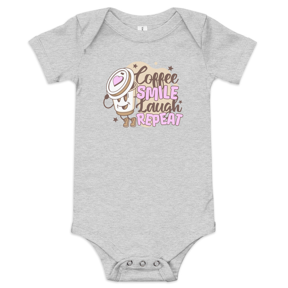 Coffee is Happiness - Retro Cartoon Mascot Baby Short Sleeve One Piece