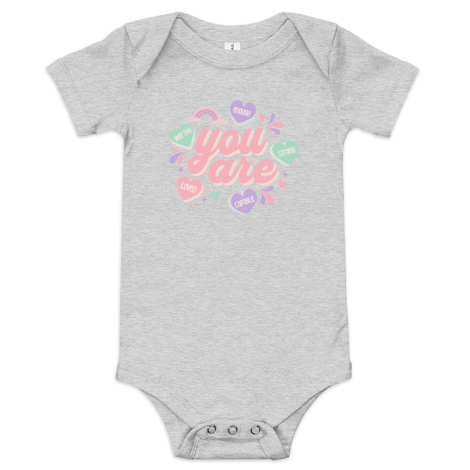 Colorful Self Love Affirmation - Heart Baby Short Sleeve One Piece