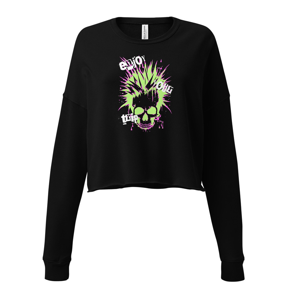'Enjoy Your Trip' Punk Skull Women's Cropped Sweatshirt