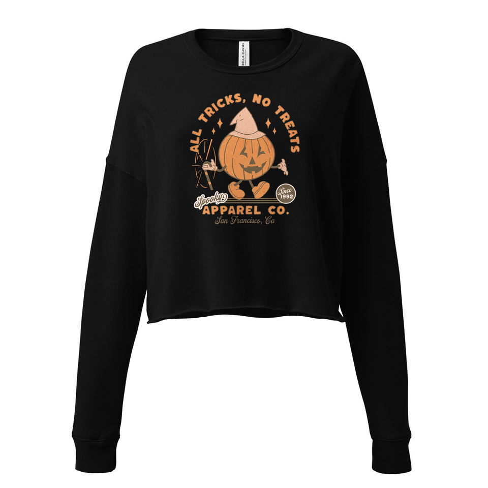 All Tricks No Treats - Pumpkin Mascot Women's Cropped Sweatshirt