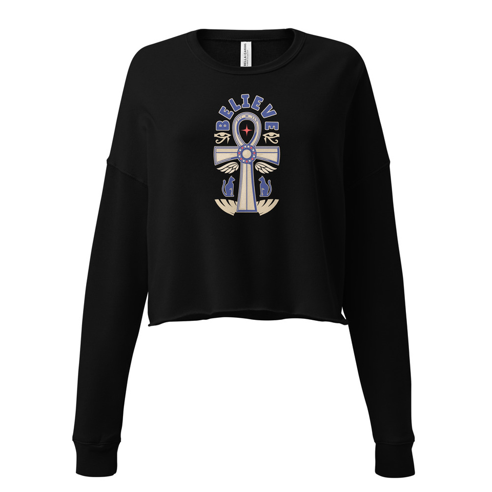 Believe  - Faith Symbol Women's Cropped Sweatshirt
