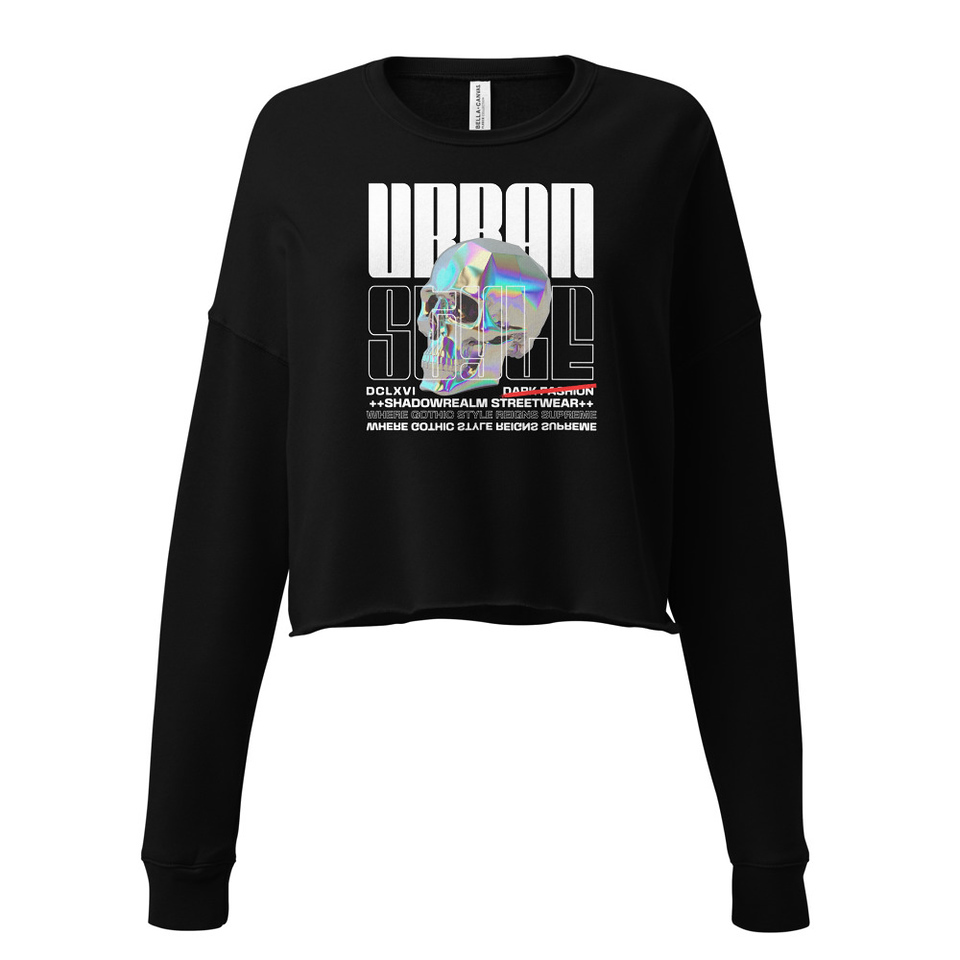 Black 3D Skull Women's Cropped Sweatshirt