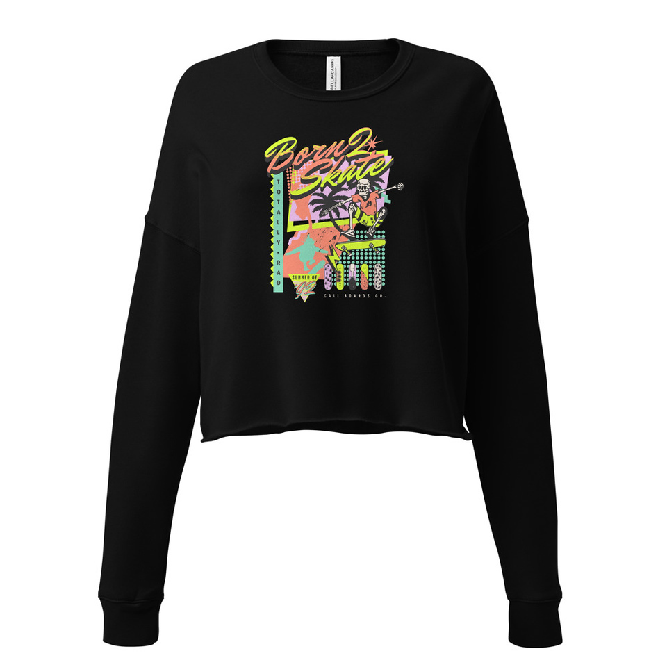 Born 2 Skate - Retro Skeleton Women's Cropped Sweatshirt