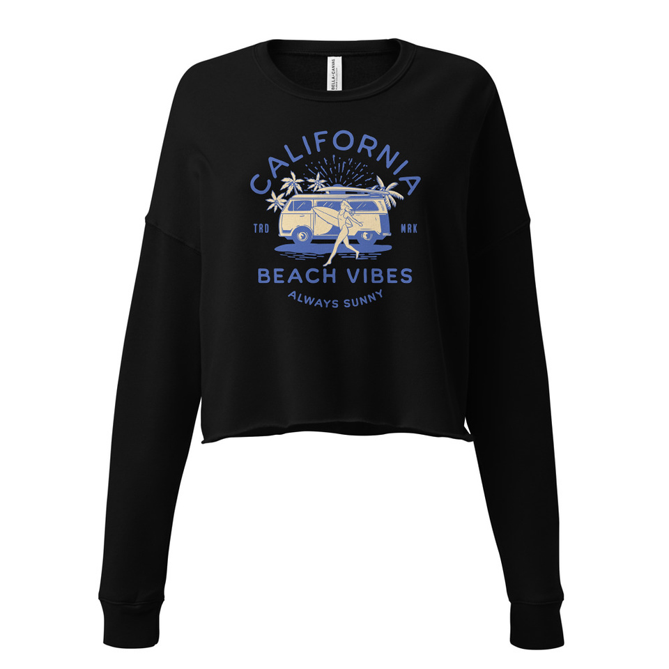 California Beach Vibes - Retro Camper Van Women's Cropped Sweatshirt