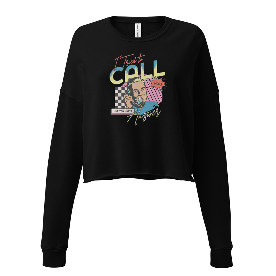 Classic Retro Illustrative Portrait Men Calling Women's Cropped Sweatshirt