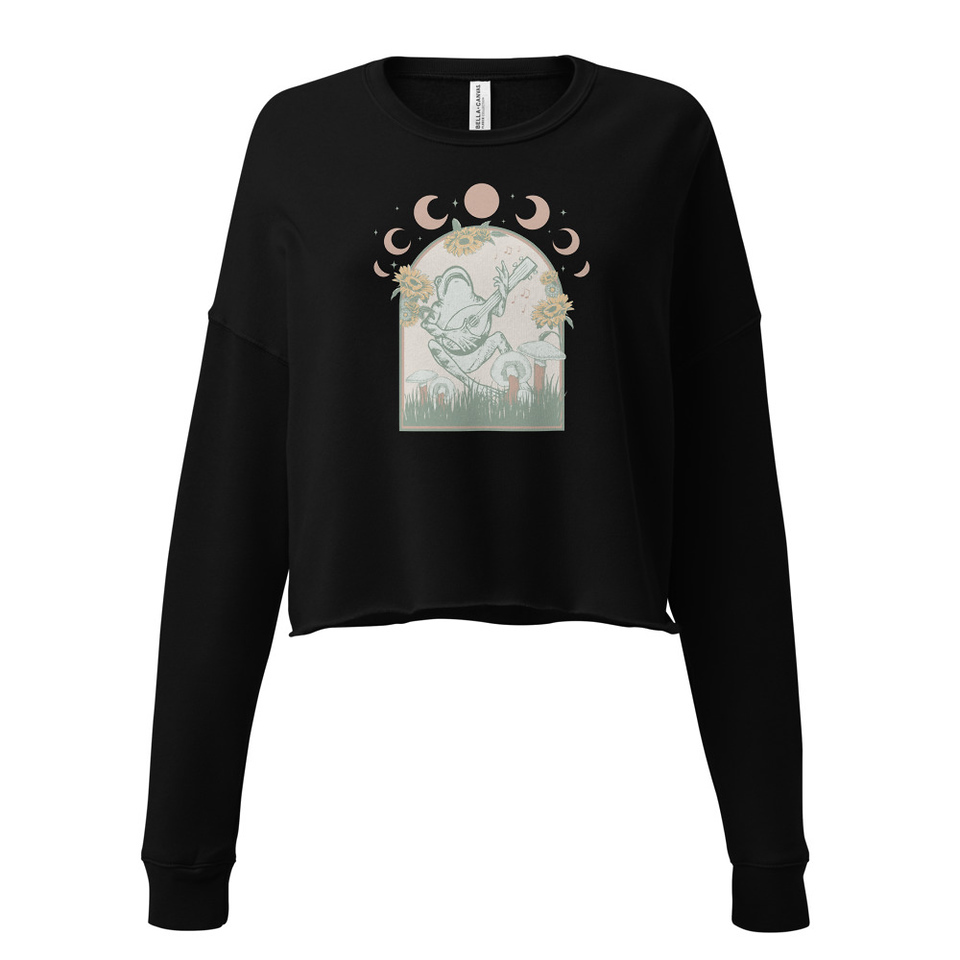 Cottagecore Frog Botanical Women's Cropped Sweatshirt