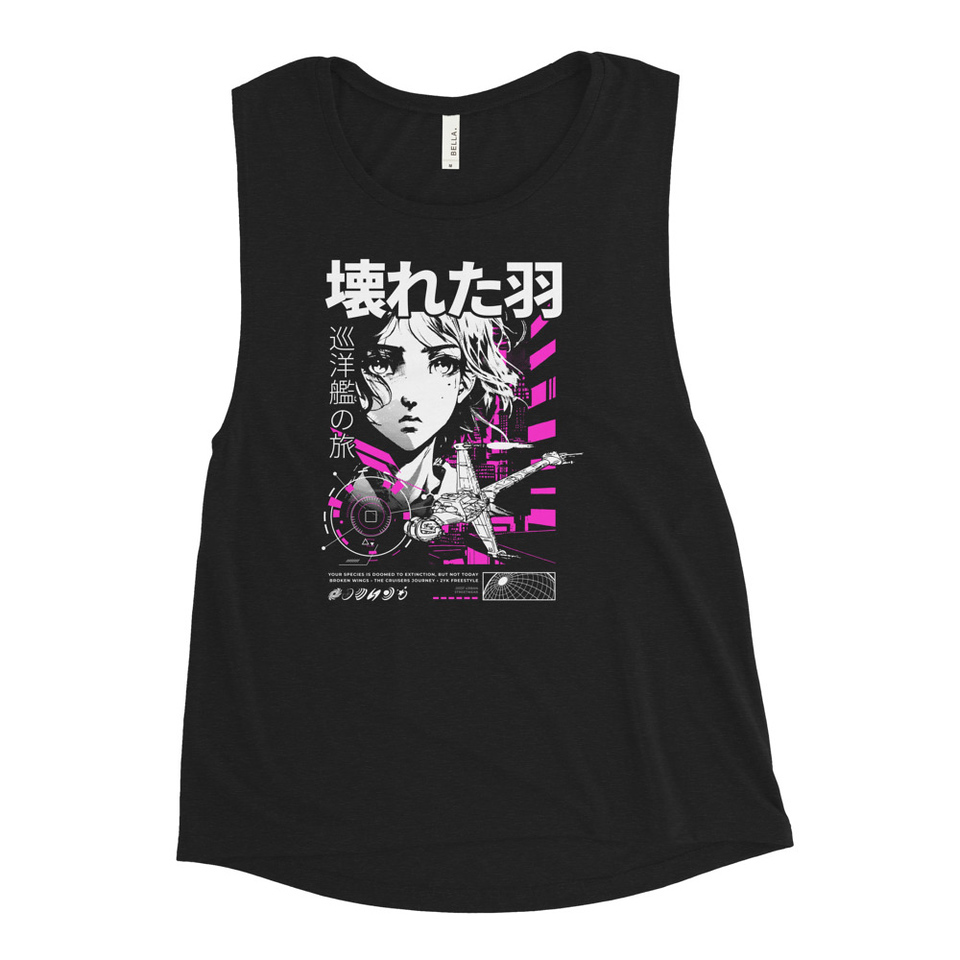 Anime Broken Wings - Neon Japanese Style Women's Muscle Tank