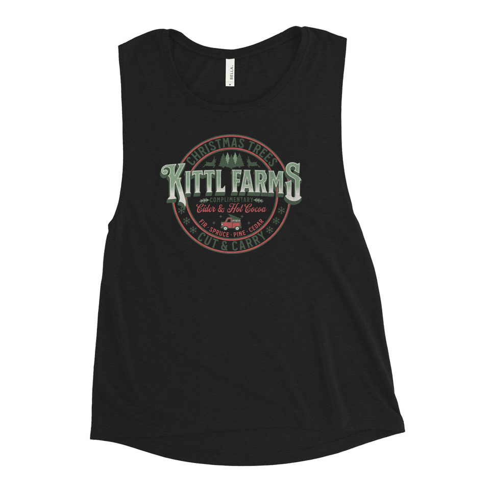 Christmas Tree Farm - Vintage Holiday Badge Women's Muscle Tank