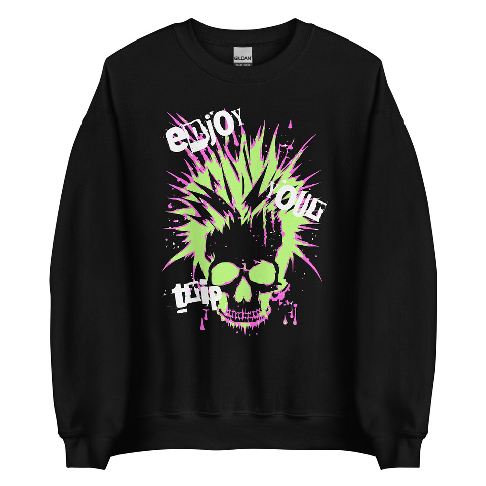 'Enjoy Your Trip' Punk Skull Unisex Crew Neck Sweatshirt