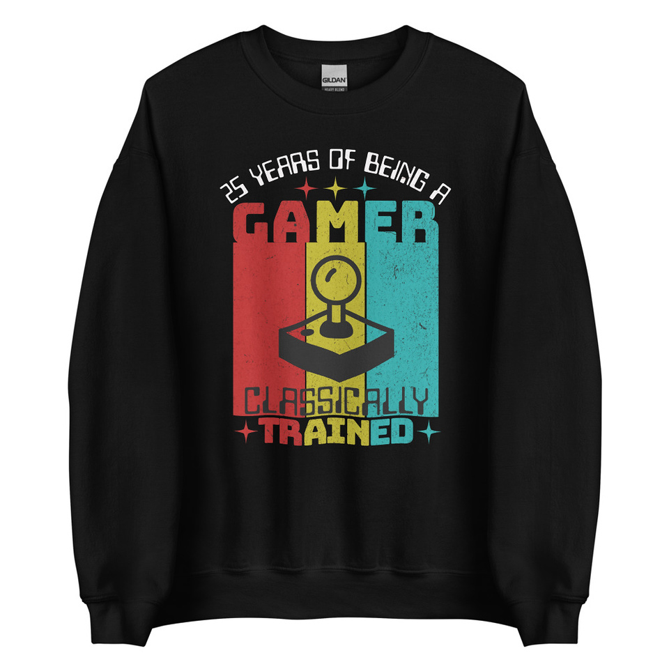 25 Years of Being A Gamer Unisex Crew Neck Sweatshirt