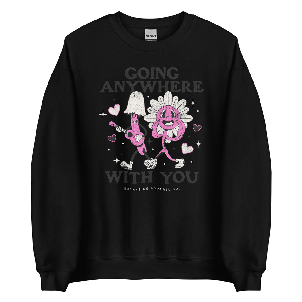 Anywhere With You - Typographic Cartoon Streetwear Unisex Crew Neck Sweatshirt