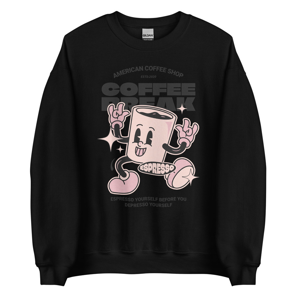 Coffee Break Mascot Unisex Crew Neck Sweatshirt