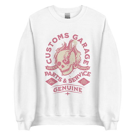 Customs Garage - Flaming Skull Unisex Crew Neck Sweatshirt