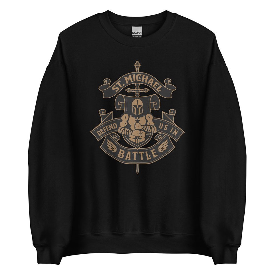 Defend us in battle - Knight with sword Unisex Crew Neck Sweatshirt