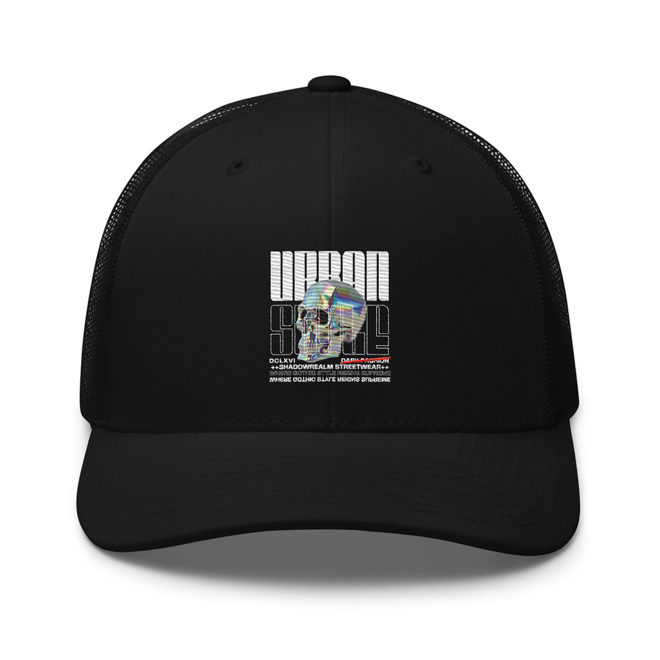 Black 3D Skull Retro Trucker Hat
