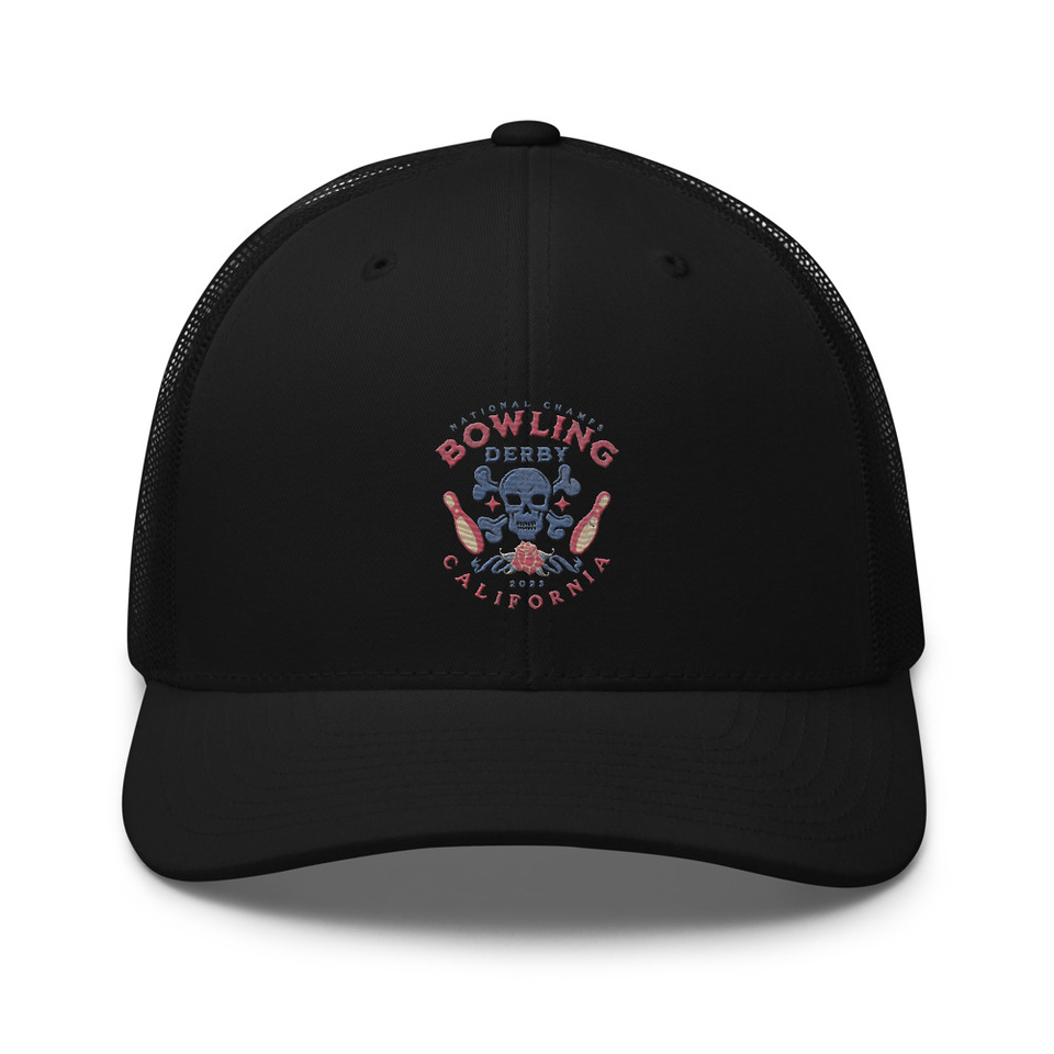 Bowling Derby Champs - Grunge Skull Retro Trucker Hat