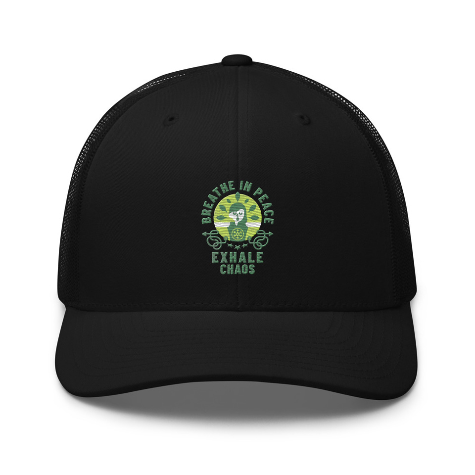 Breathe in peace, exhale chaos Retro Trucker Hat