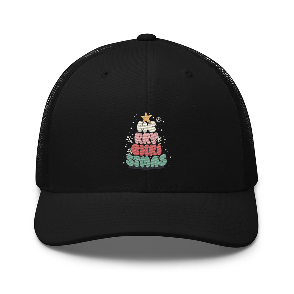 Cartoony Christmas Tree Retro Trucker Hat