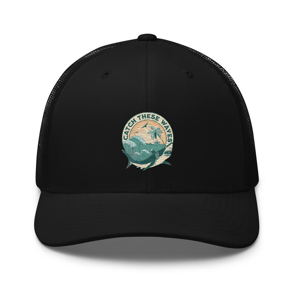Catch These Waves Shark  Retro Trucker Hat