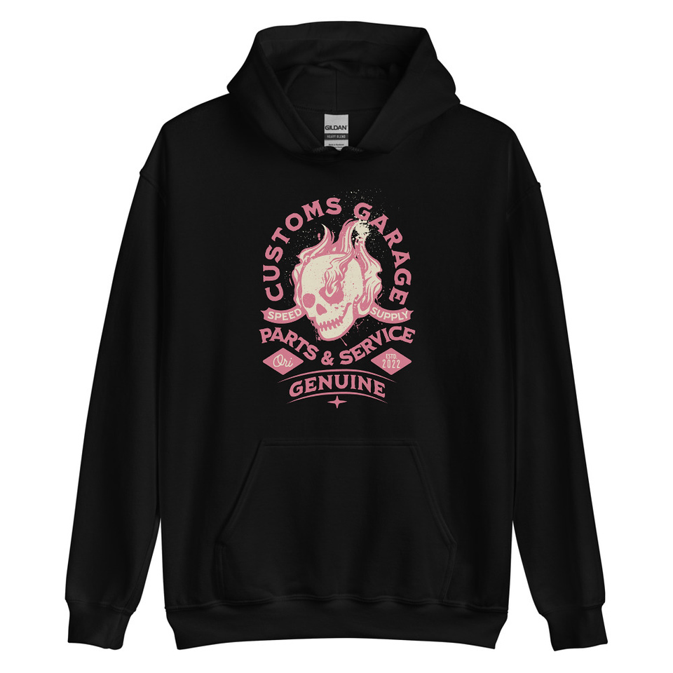 Customs Garage - Flaming Skull Unisex Heavy Blend Hoodie