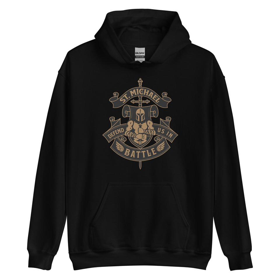 Defend us in battle - Knight with sword Unisex Heavy Blend Hoodie