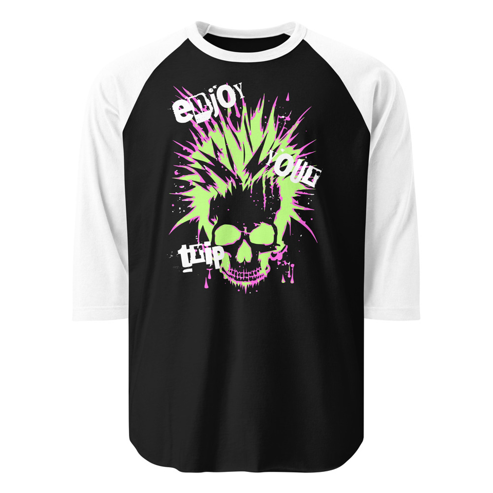 'Enjoy Your Trip' Punk Skull Unisex 3/4 Sleeve Raglan Shirt