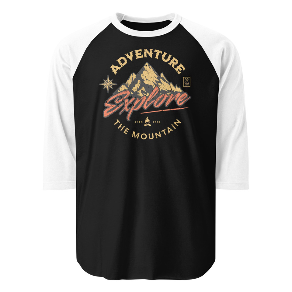 Adventure Explore The Mountain Unisex 3/4 Sleeve Raglan Shirt