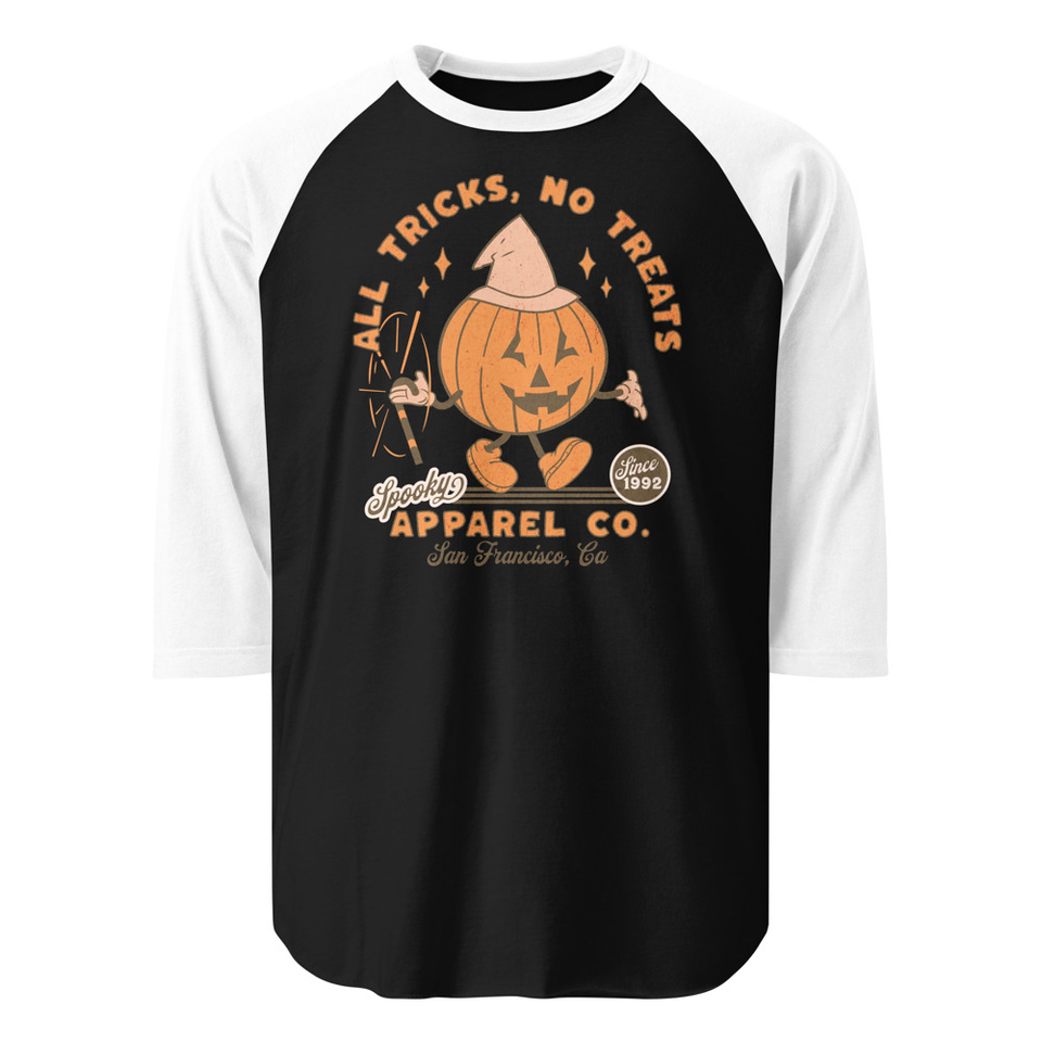 All Tricks No Treats - Pumpkin Mascot Unisex 3/4 Sleeve Raglan Shirt