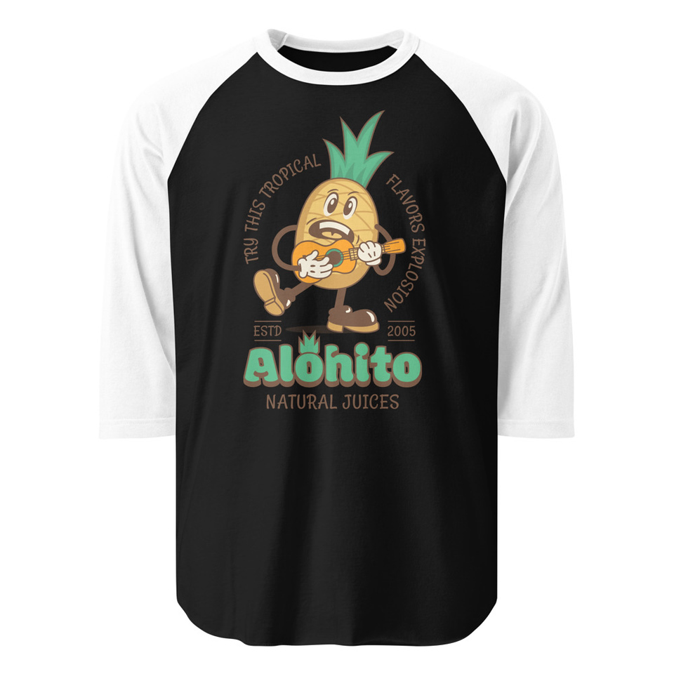 Alohito Natural Juices - Pineapple Mascot Unisex 3/4 Sleeve Raglan Shirt