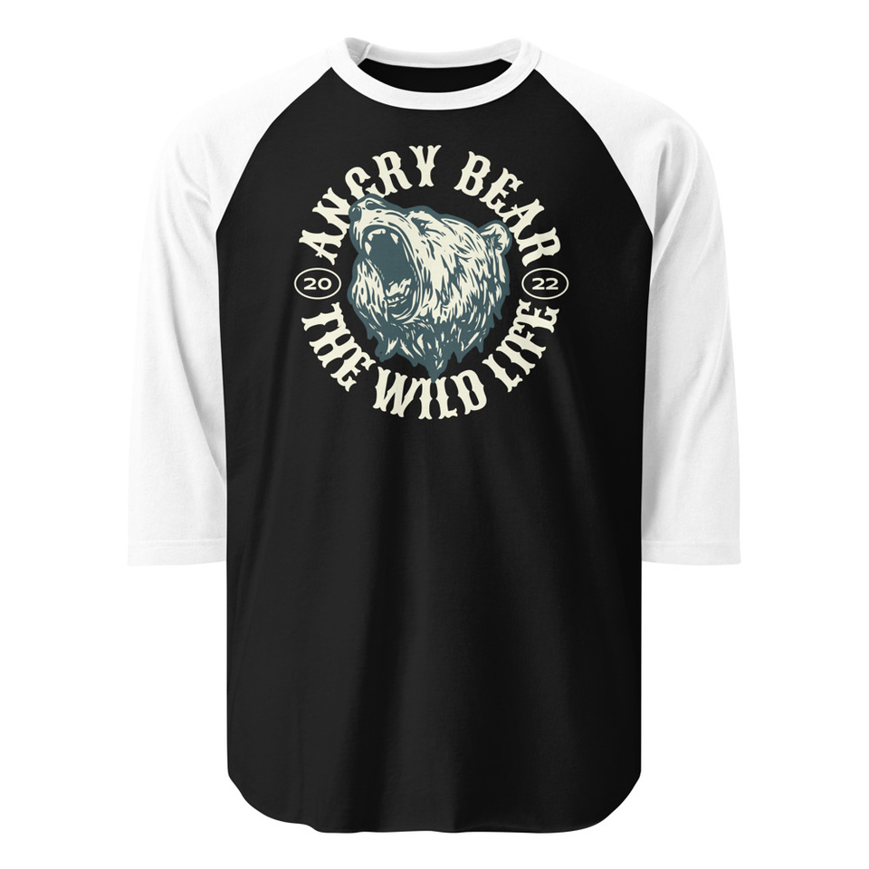Angry Bear - Wild Life Animal Unisex 3/4 Sleeve Raglan Shirt