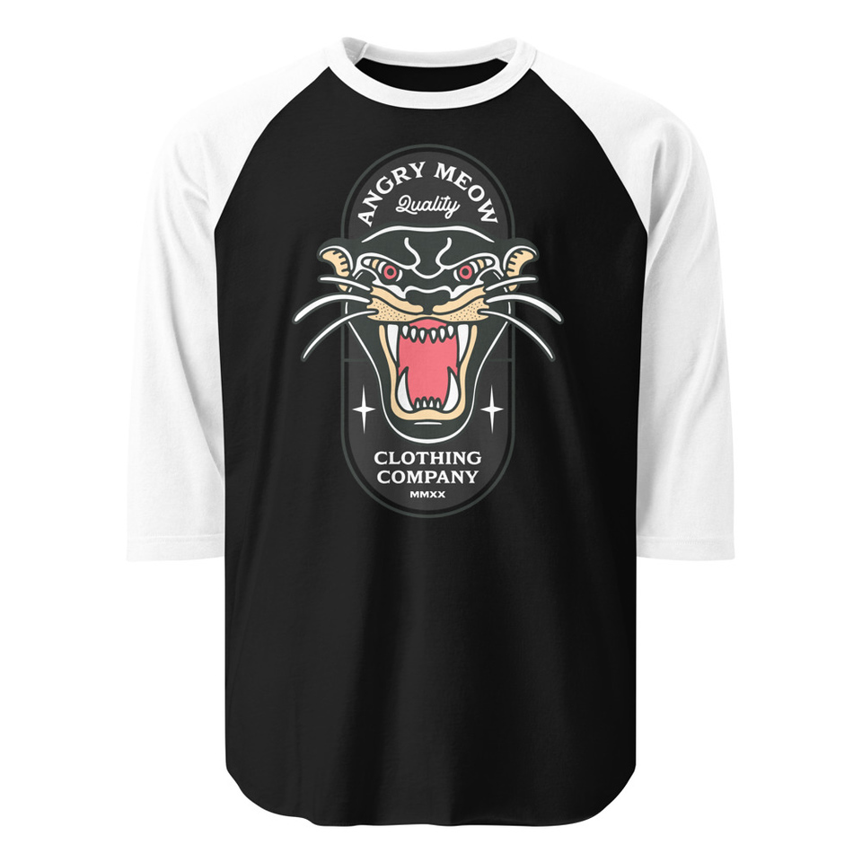 Angry Meow Clothing Company - Panther Unisex 3/4 Sleeve Raglan Shirt