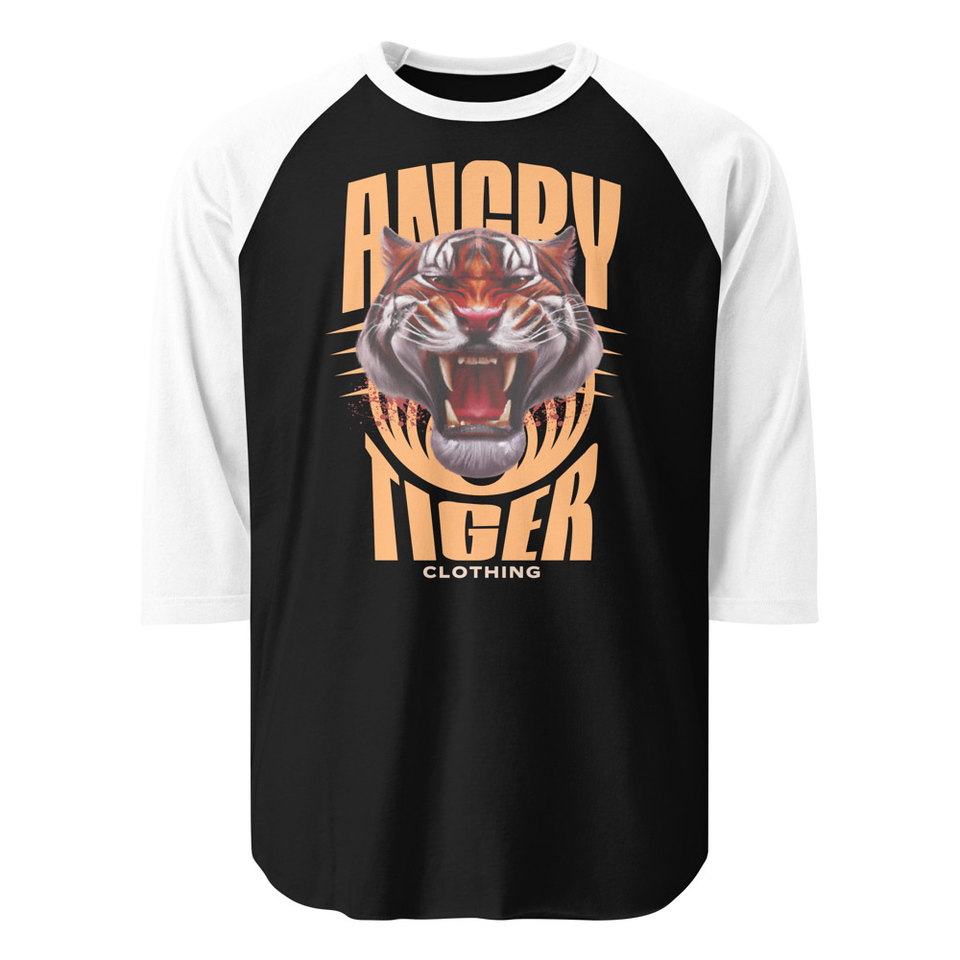 Angry Tiger - AI Unisex 3/4 Sleeve Raglan Shirt
