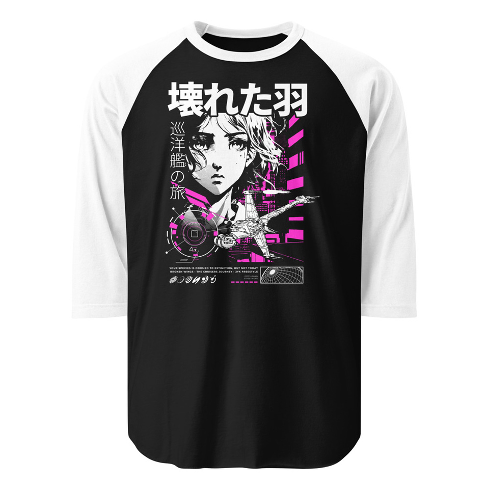 Anime Broken Wings - Neon Japanese Style Unisex 3/4 Sleeve Raglan Shirt