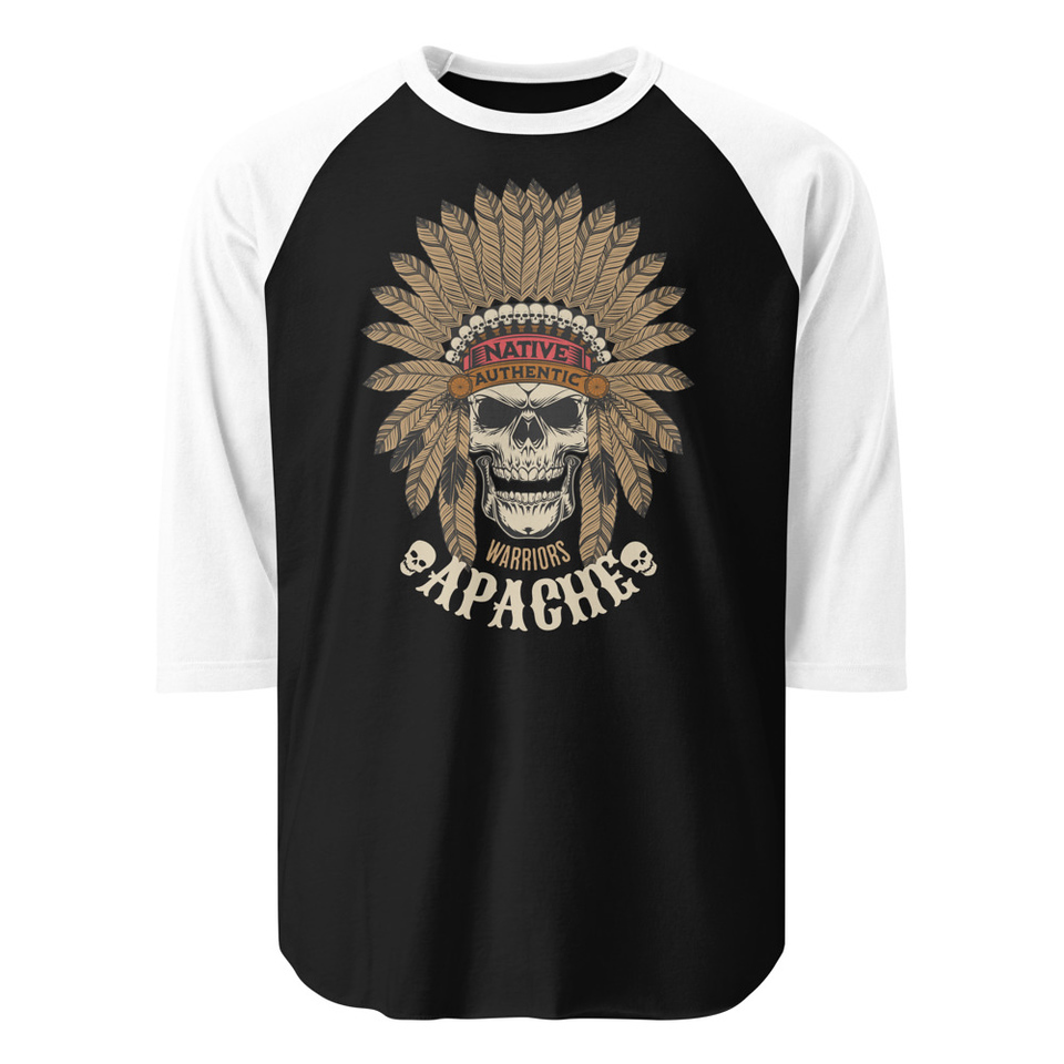 Apache Warriors - Indian Skull Unisex 3/4 Sleeve Raglan Shirt