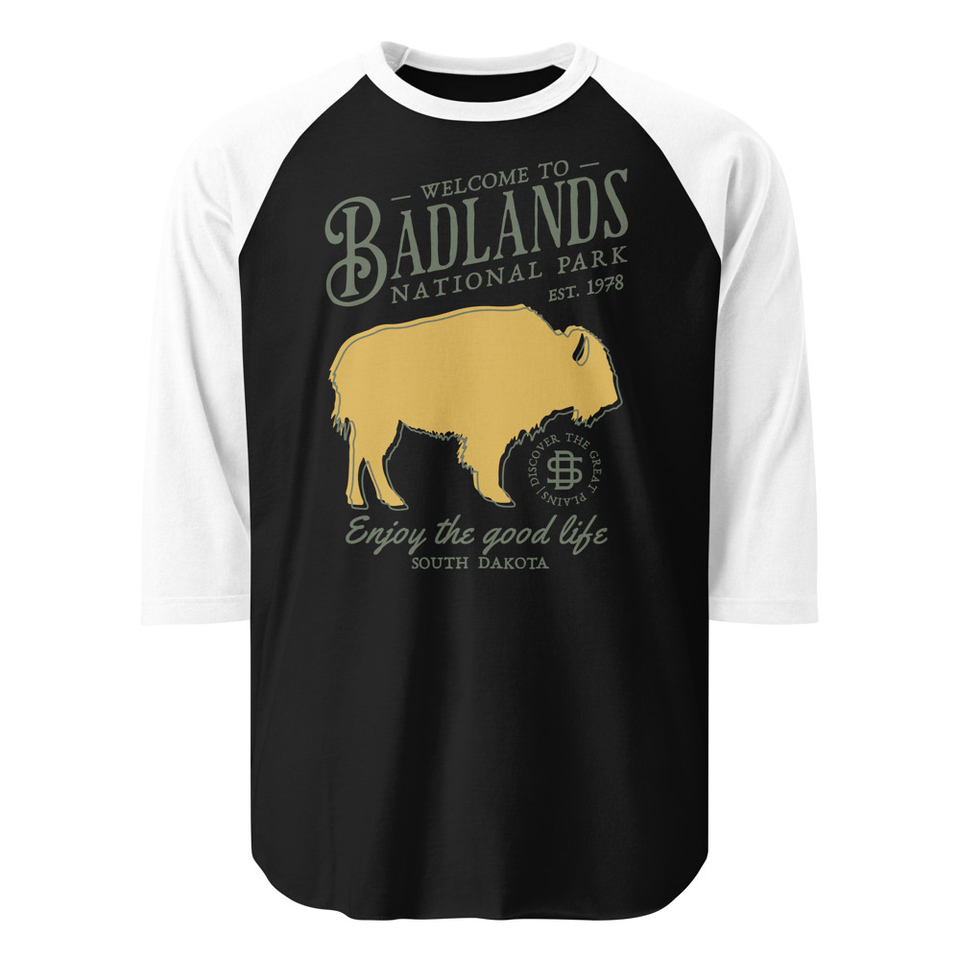 Badlands National Park - Bison Unisex 3/4 Sleeve Raglan Shirt