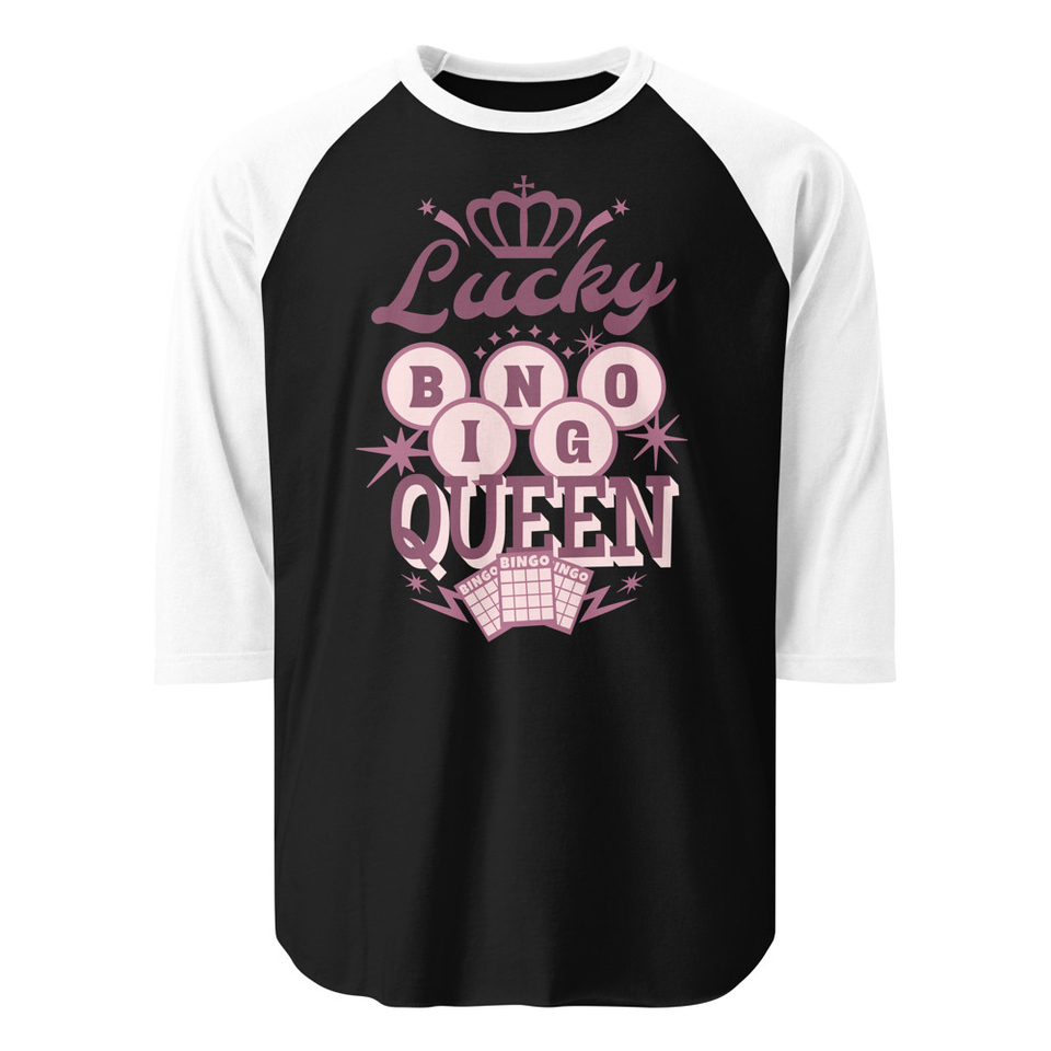 Bingo Queen - Retro Crown Unisex 3/4 Sleeve Raglan Shirt
