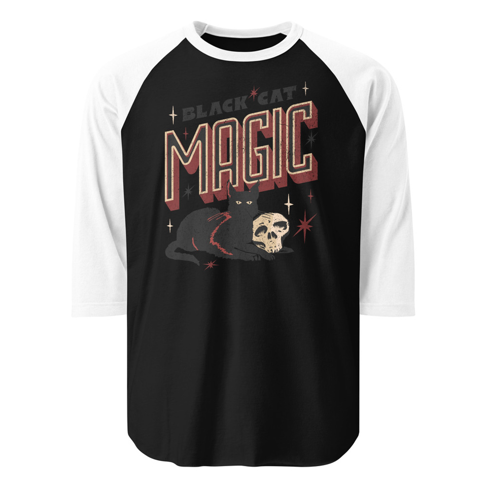 Black Cat Magic Unisex 3/4 Sleeve Raglan Shirt