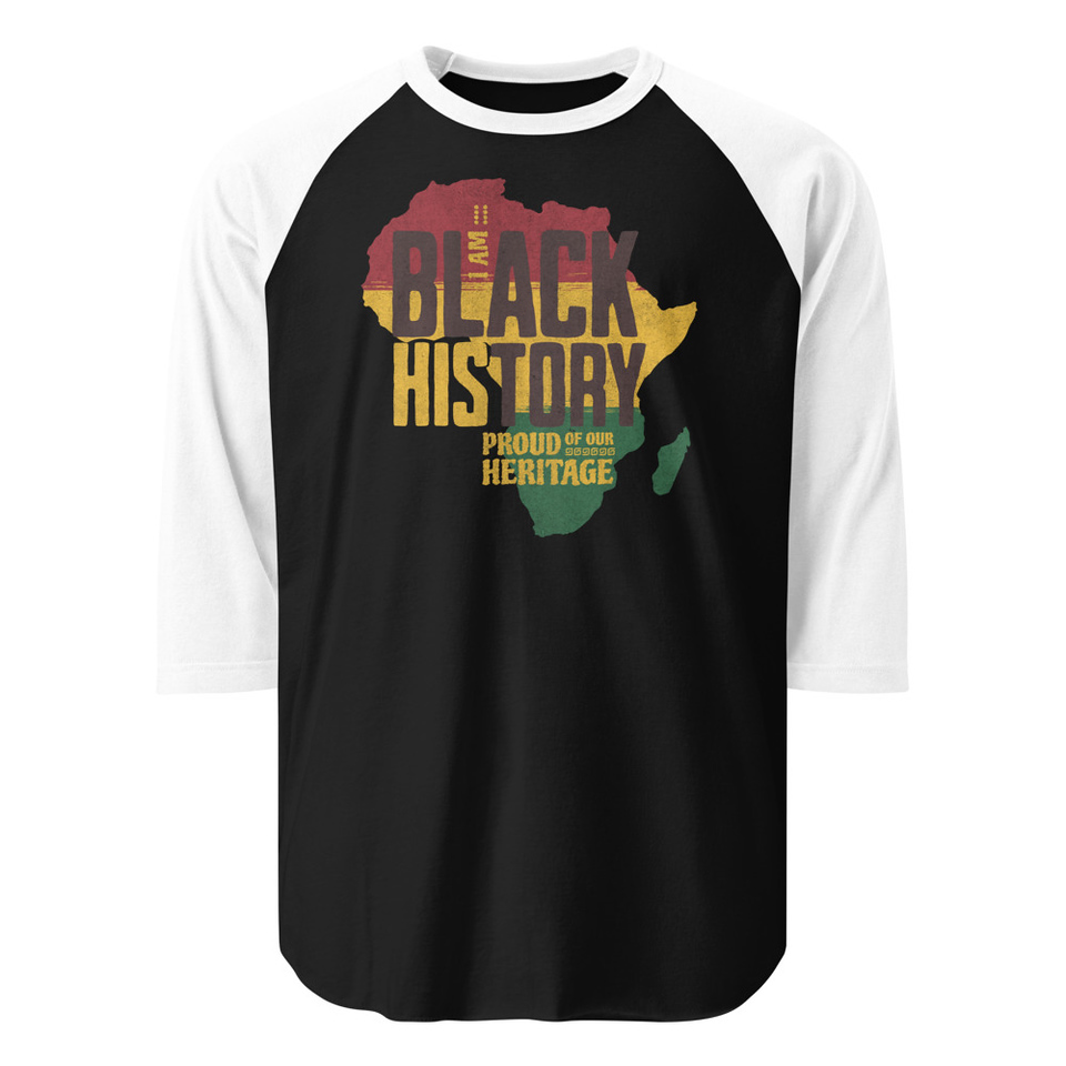 Black History - Heritage Map Unisex 3/4 Sleeve Raglan Shirt