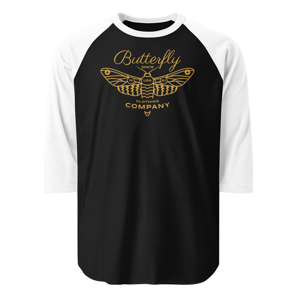 Blue Butterfly - Minimal Unisex 3/4 Sleeve Raglan Shirt