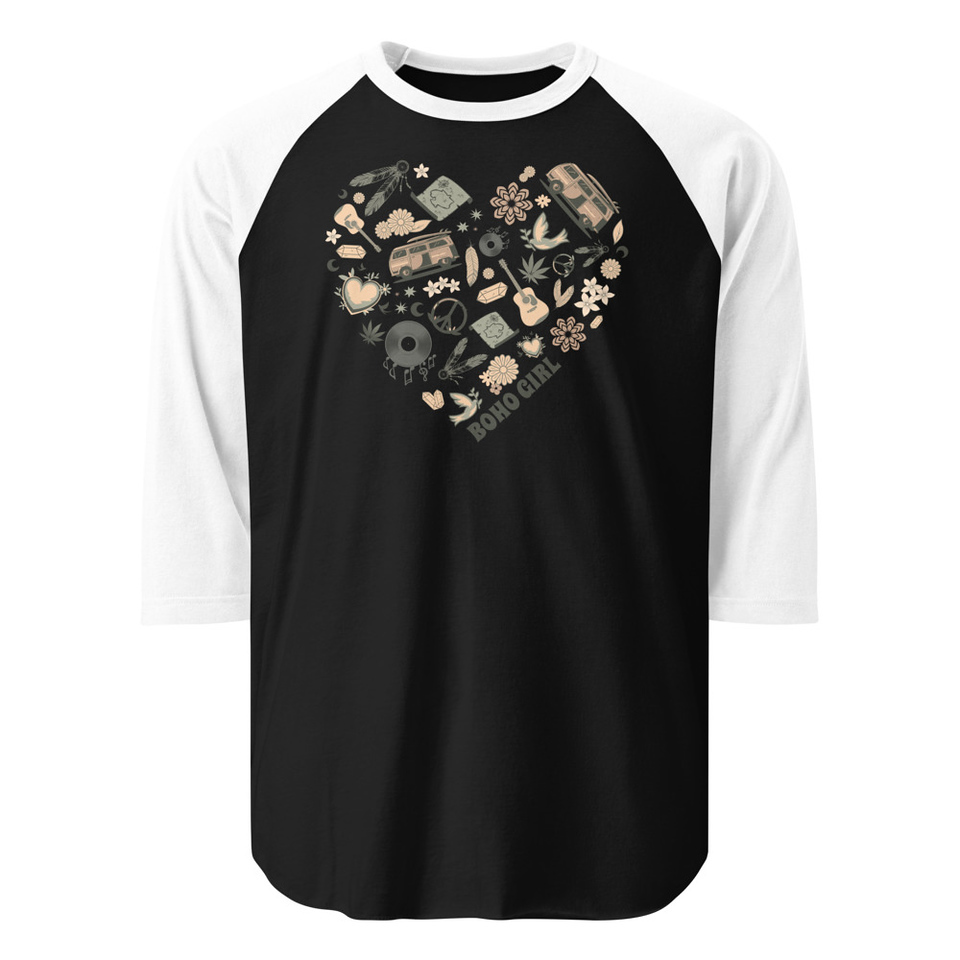 Boho Girl Poster Unisex 3/4 Sleeve Raglan Shirt