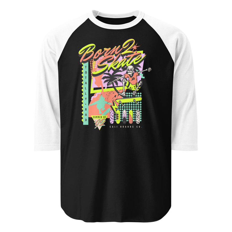 Born 2 Skate - Retro Skeleton Unisex 3/4 Sleeve Raglan Shirt