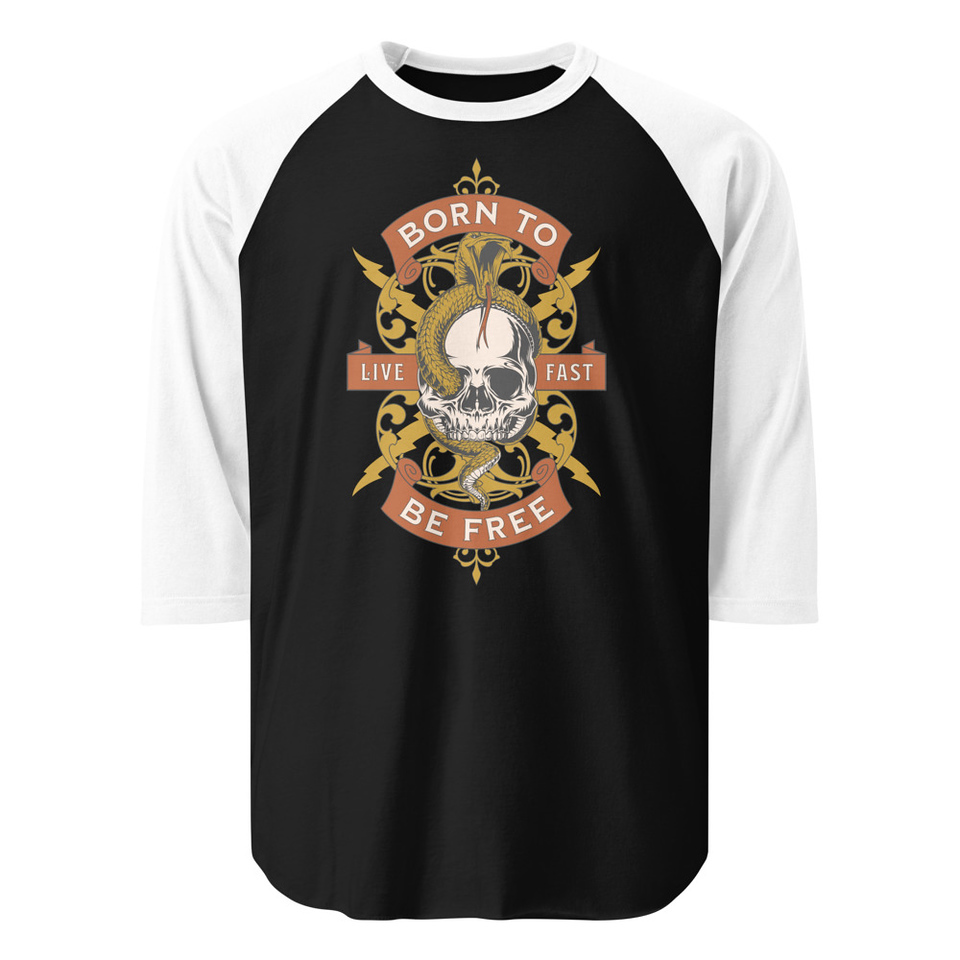 Born To Be Free - Skull Unisex 3/4 Sleeve Raglan Shirt