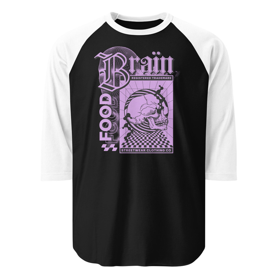 Brain Food - Y2K Skull Streetwear Unisex 3/4 Sleeve Raglan Shirt