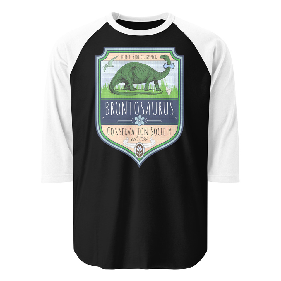 Brontosaurus Conservation Society Unisex 3/4 Sleeve Raglan Shirt
