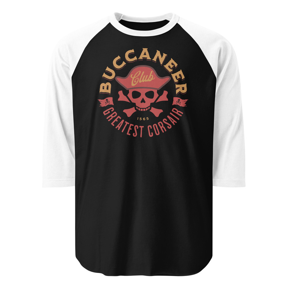 Buccaneer Club - Pirate Skull Unisex 3/4 Sleeve Raglan Shirt