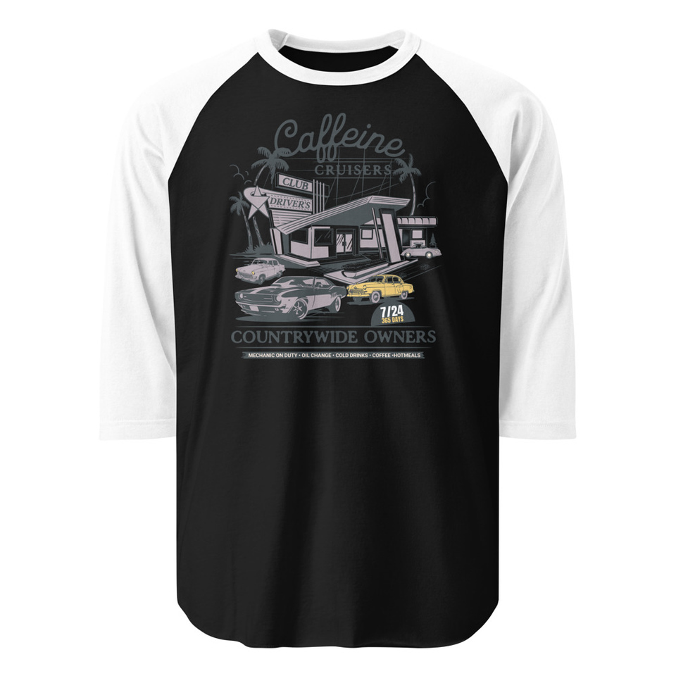 Caffeine Cruisers Unisex 3/4 Sleeve Raglan Shirt